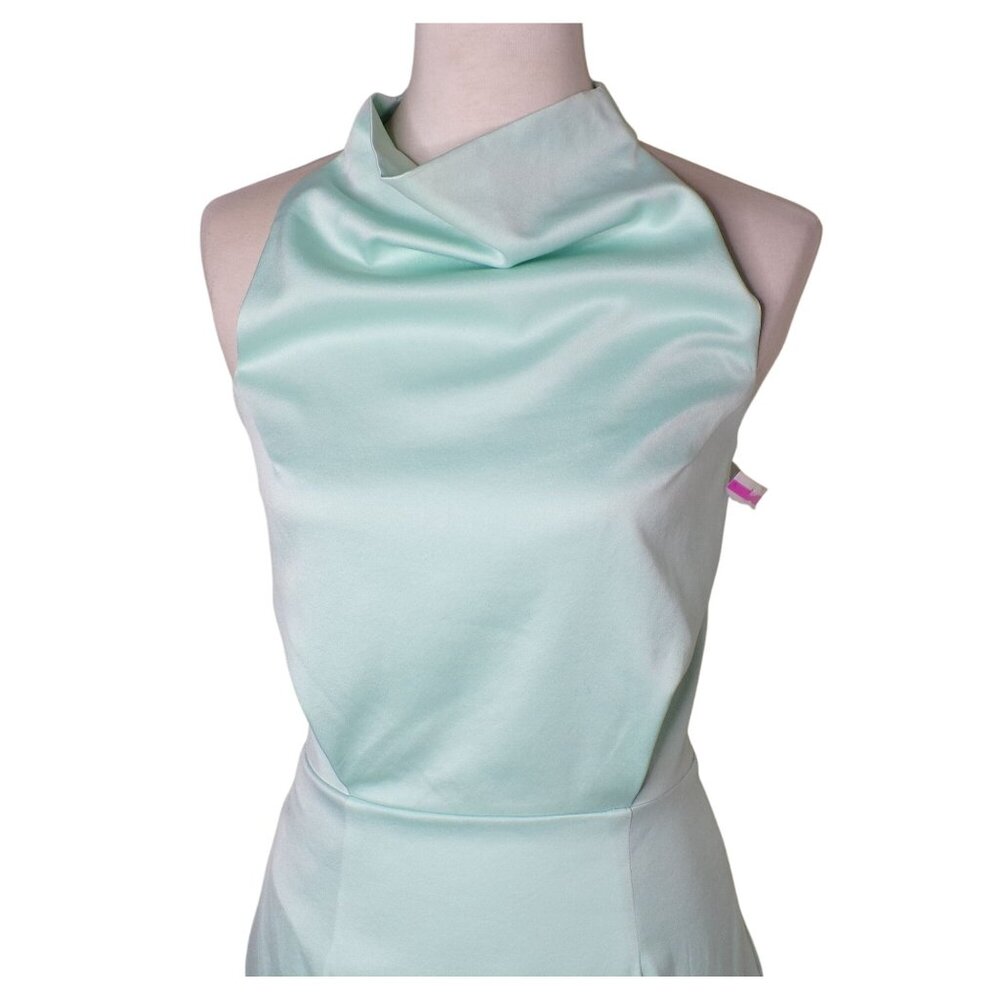 🆕ELLIATT Camo Asymmetric Satin Halter Dress Seafoam Small 4 - Picture 9 of 13